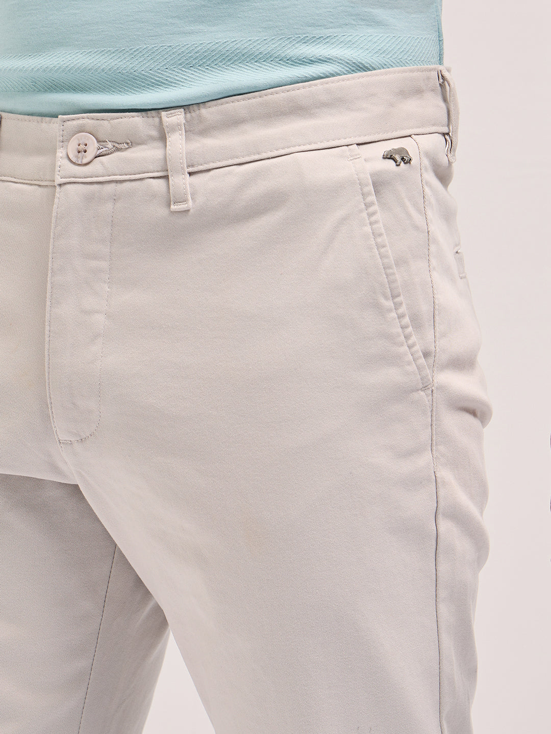 Men's Beige Casual Slim Fit Solid Trouser
