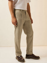 Men's Beige Formal Regular Fit Solid Trouser