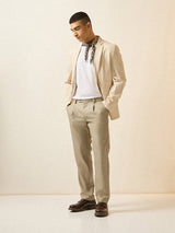 Men's Beige Formal Regular Fit Solid Trouser