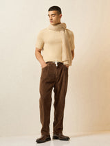 Men's Brown Casual Regular Fit Striped Chinos