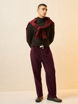 Men's Maroon Casual Regular Fit Striped Chinos