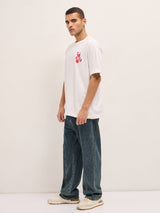 Men's White Casual Oversized Printed Half Sleeves Tshirt