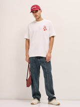 Men's White Casual Oversized Printed Half Sleeves Tshirt