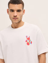 Men's White Casual Oversized Printed Half Sleeves Tshirt