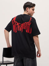 Men's Black Casual Oversized Printed Half Sleeves Tshirt