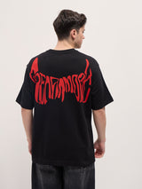 Men's Black Casual Oversized Printed Half Sleeves Tshirt