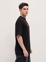 Men's Black Casual Oversized Printed Half Sleeves Tshirt