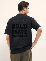 Men's Black Casual Oversized Printed Half Sleeves Tshirt
