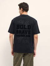 Men's Black Casual Oversized Printed Half Sleeves Tshirt