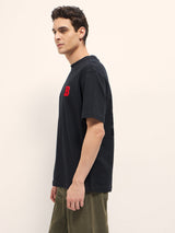 Men's Black Casual Oversized Printed Half Sleeves Tshirt