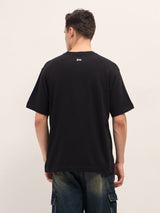Men's Black Casual Oversized Printed Half Sleeves Tshirt