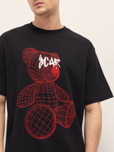 Men's Black Casual Oversized Printed Half Sleeves Tshirt
