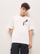 Men's White Oversize Graphic Printed Crew Neck Tshirt
