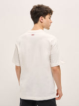 Men's White Oversize Graphic Printed Crew Neck Tshirt