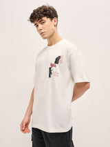 Men's White Oversize Graphic Printed Crew Neck Tshirt