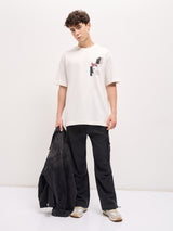 Men's White Oversize Graphic Printed Crew Neck Tshirt