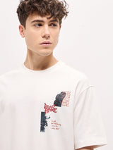 Men's White Oversize Graphic Printed Crew Neck Tshirt