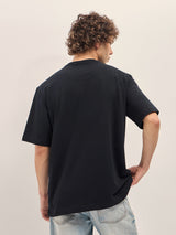 Men's Black Oversize Graphic Design Crew Neck Tshirt
