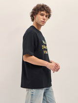 Men's Black Oversize Graphic Design Crew Neck Tshirt