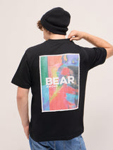 Men's Black Casual Oversized Printed Half Sleeves Tshirt