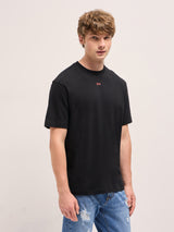 Men's Black Casual Oversized Printed Half Sleeves Tshirt