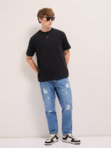 Men's Black Casual Oversized Printed Half Sleeves Tshirt