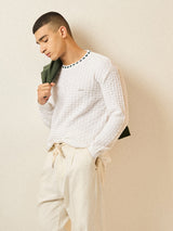 Men's White Casual Regular Fit Full Sleeves Tshirt