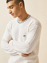 Men's White Casual Regular Fit Full Sleeves Tshirt