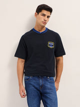 Men's Black Casual Oversized Printed Half Sleeves Tshirt