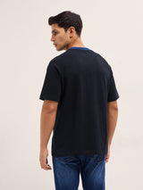 Men's Black Casual Oversized Printed Half Sleeves Tshirt