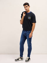 Men's Black Casual Oversized Printed Half Sleeves Tshirt