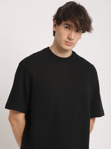 Men's Black Casual Oversized Solid Half Sleeves Tshirt