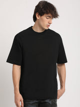 Men's Black Casual Oversized Solid Half Sleeves Tshirt