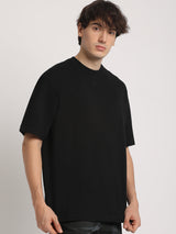 Men's Black Casual Oversized Solid Half Sleeves Tshirt