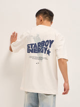 Men's White Casual Oversized Printed Half Sleeves Tshirt