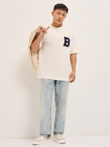 Men's White Casual Oversized Printed Half Sleeves Tshirt