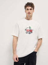 Men's White Cherry Graphic Design Crew Neck Tshirt
