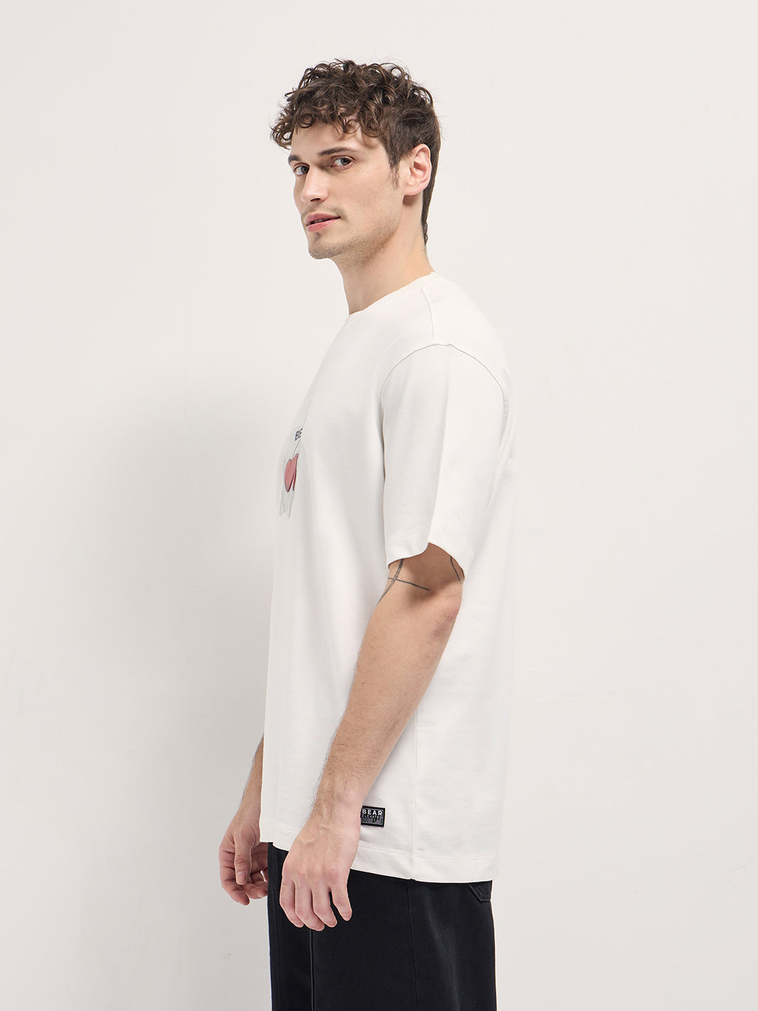 Men's White Cherry Graphic Design Crew Neck Tshirt