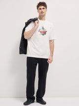 Men's White Cherry Graphic Design Crew Neck Tshirt