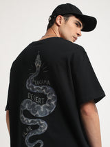 Men's Black Casual Oversized Printed Half Sleeves Tshirt