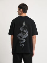 Men's Black Casual Oversized Printed Half Sleeves Tshirt