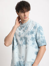Men's Blue Casual Oversized Printed Half Sleeves Tshirt