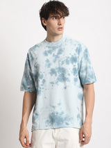 Men's Blue Casual Oversized Printed Half Sleeves Tshirt