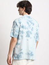 Men's Blue Casual Oversized Printed Half Sleeves Tshirt