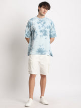 Men's Blue Casual Oversized Printed Half Sleeves Tshirt