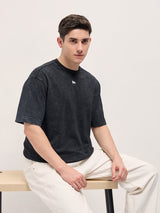 Men's Black Casual Oversized Solid Half Sleeves Tshirt