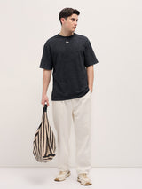 Men's Black Casual Oversized Solid Half Sleeves Tshirt