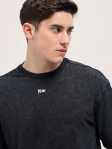 Men's Black Casual Oversized Solid Half Sleeves Tshirt