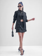 Women's Black Casual Top And Skirt Co Ord Set