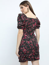 Women's Black Ethnic Floral Regular Fit Half Sleeves Dress